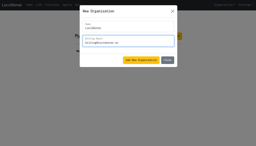 Create New Organization